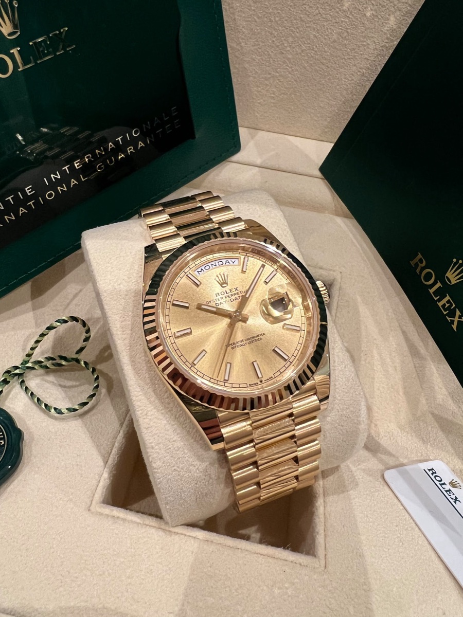 Rolex Day-Date 40 in yellow gold with a full set, sourced by The Kettle Group